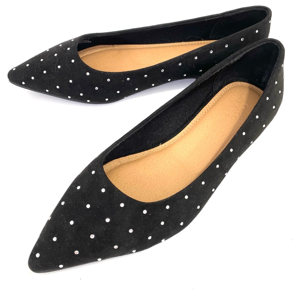 Asos Design Ballet Flat Womens Shoes 7.5 Studded Embellished Black Pointed Toe